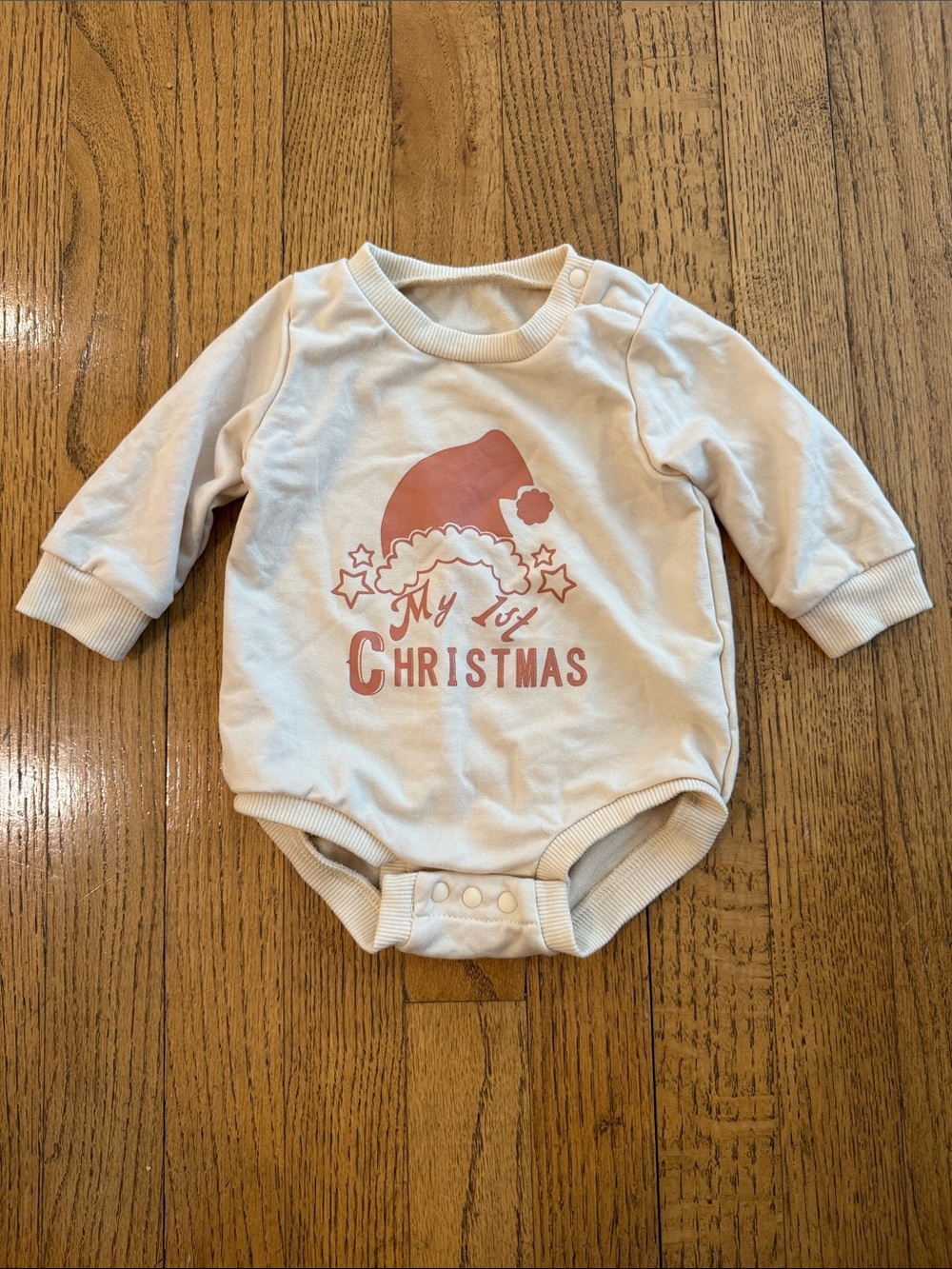 SHEIN Cream Baby First Christmas One-Piece Bodysuit with Red Holiday Print 3-6m